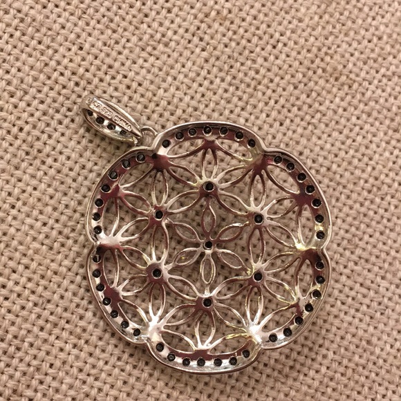 Sterling Silver Floral Pendant Black & Clear CZ’s - Picture 6 of 8